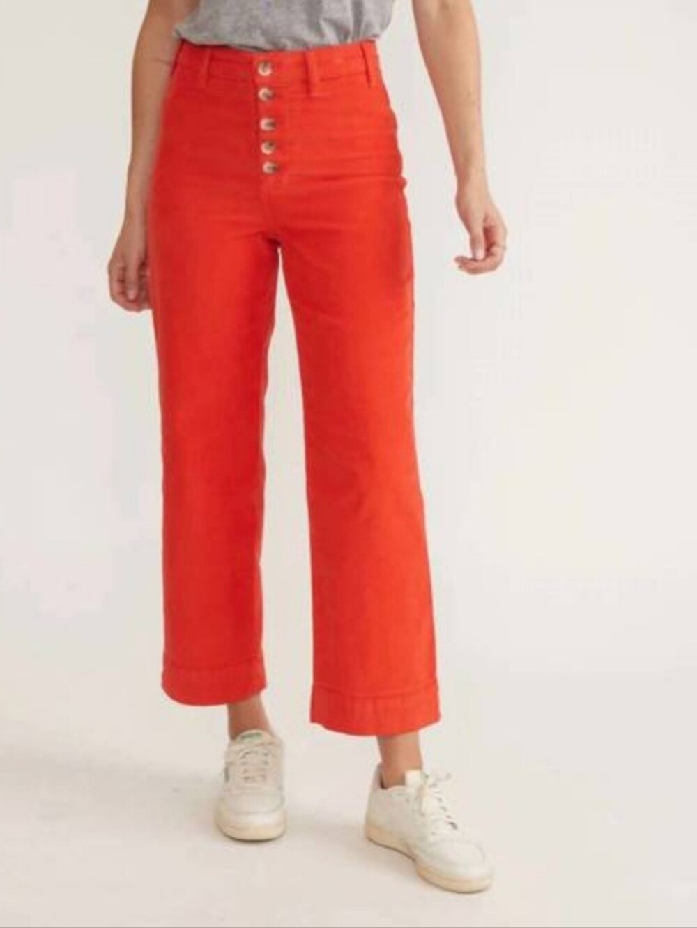 Marine Layer Bridget High Rise Wide Leg Cropped Corduroy Pants 6 Button Fly